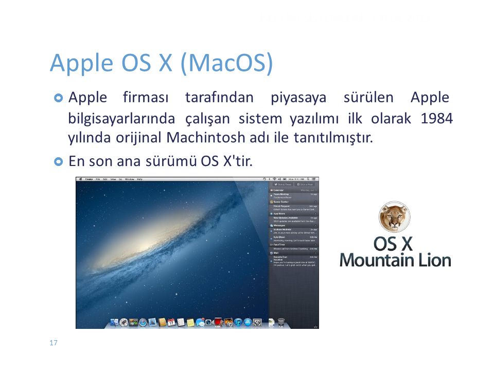 Apple OS X (MacOS) firması tarafından piyasaya sürülen Apple