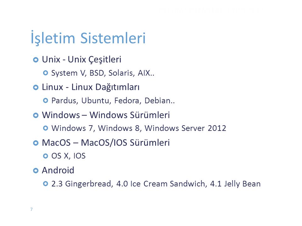İşletim Sistemleri Unix Çeşitleri – Windows Sürümleri
