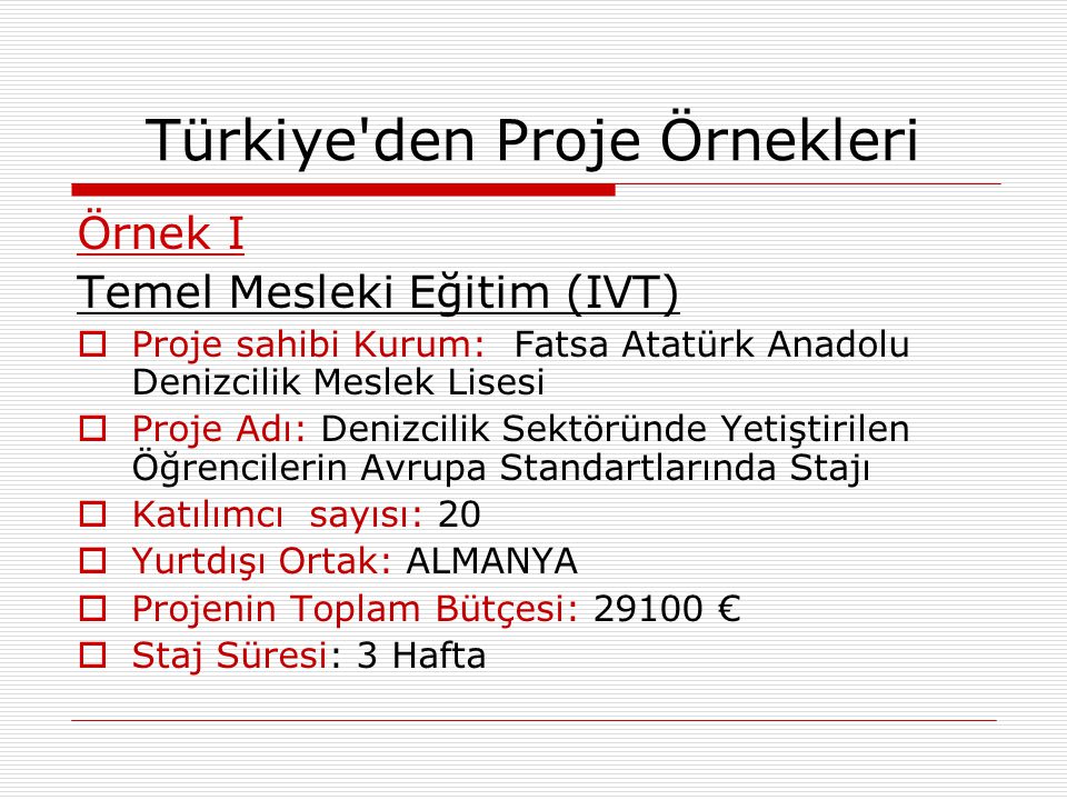 Türkiye den Proje Örnekleri