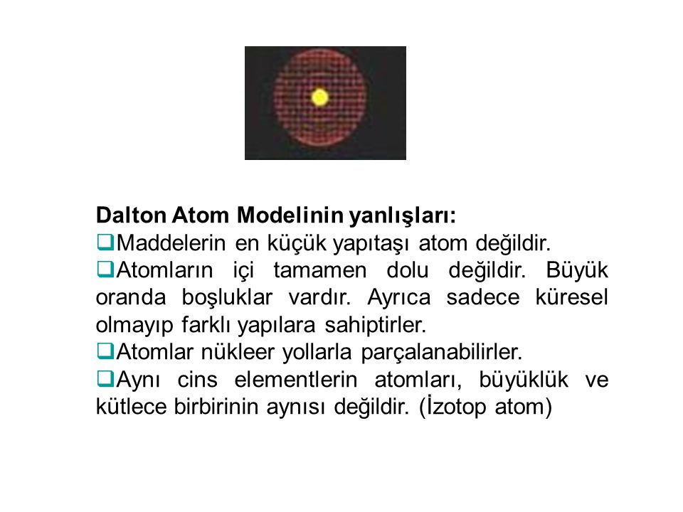 Dalton Atom Modelinin yanlışları: