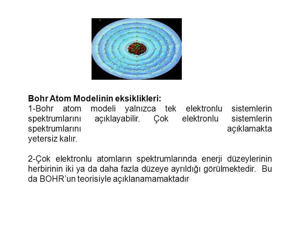 Bohr Atom Modelinin eksiklikleri: