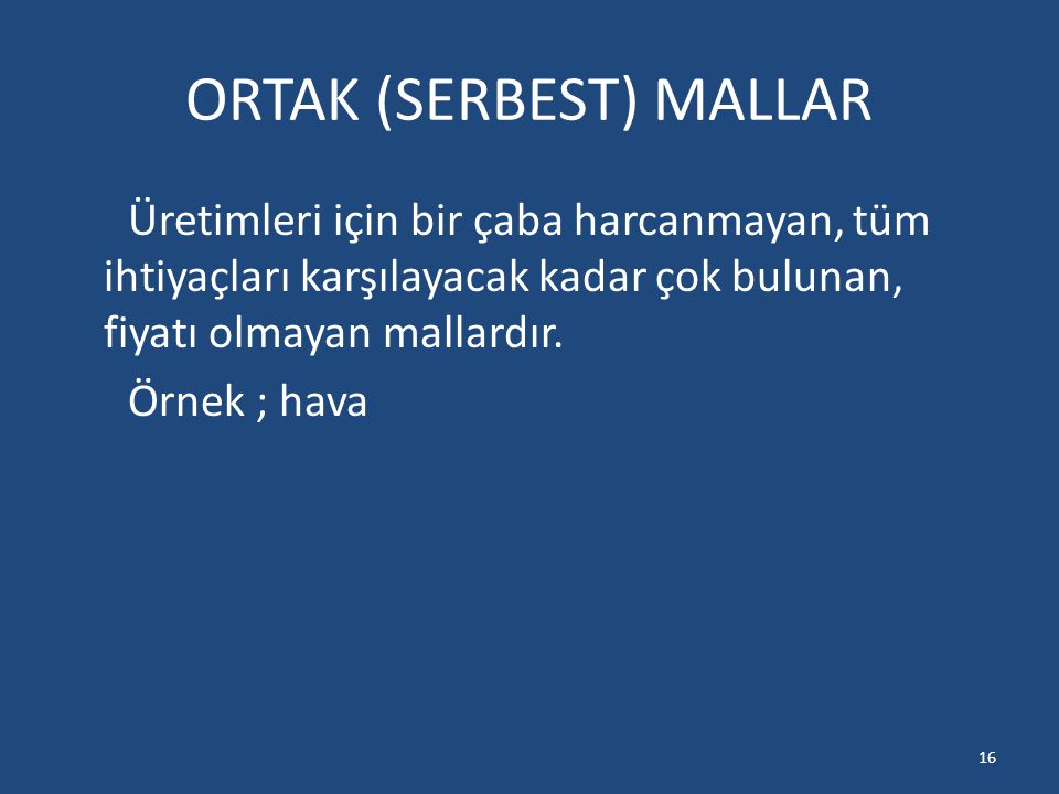 ORTAK (SERBEST) MALLAR