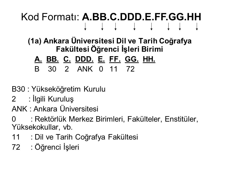 Kod Formatı: A.BB.C.DDD.E.FF.GG.HH