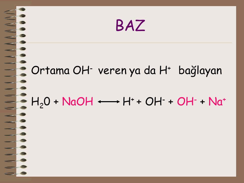 BAZ Ortama OH- veren ya da H+ bağlayan H20 + NaOH H+ + OH- + OH- + Na+