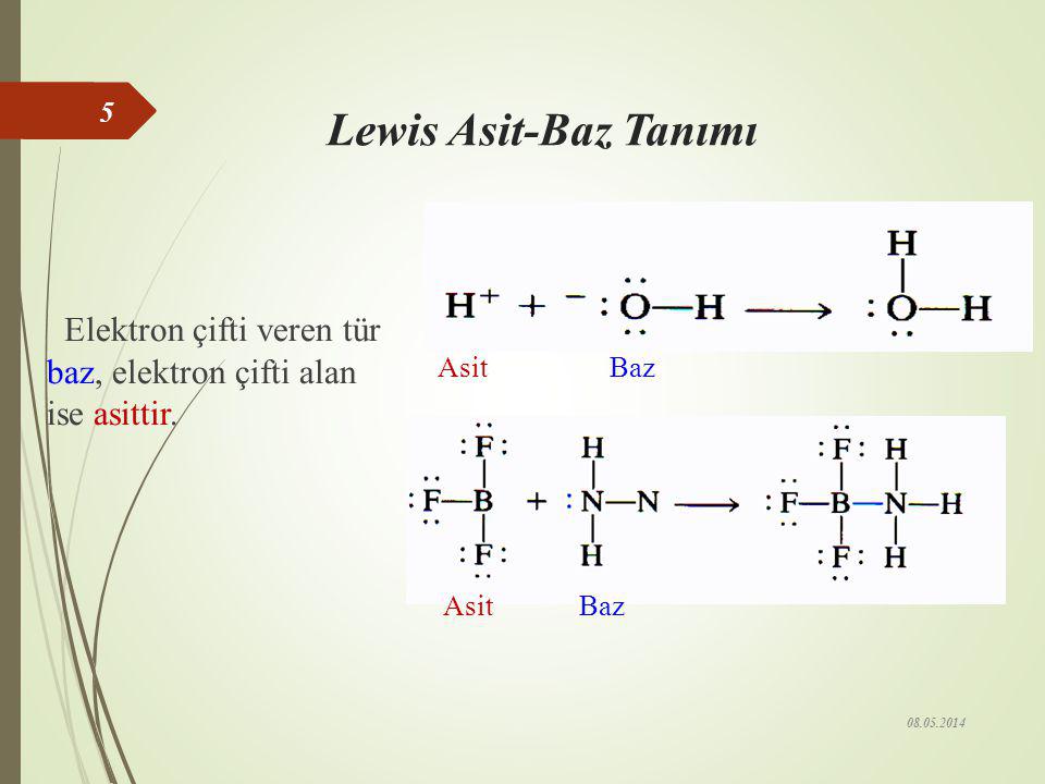 Lewis Asit-Baz Tanımı Elektron çifti veren tür baz, elektron çifti alan ise asittir. Asit Baz.