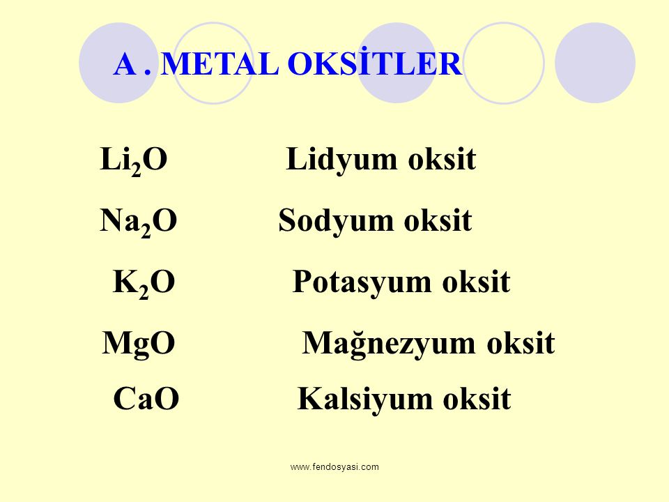 A . METAL OKSİTLER MgO Mağnezyum oksit CaO Kalsiyum oksit