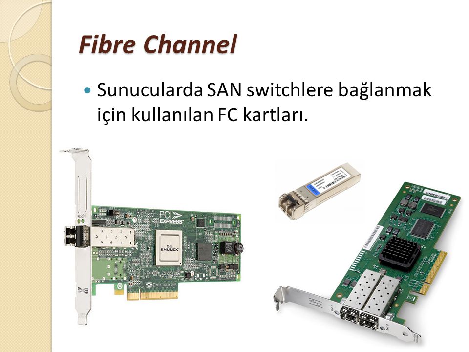 Fibre Channel Sunucularda SAN switchlere bağlanmak için kullanılan FC kartları.