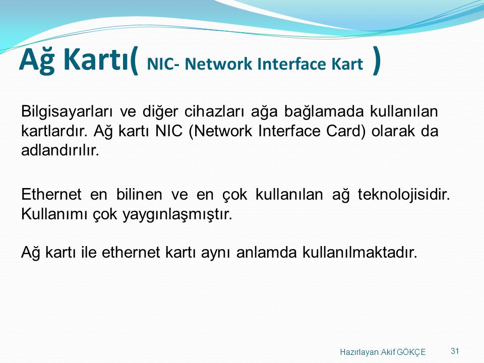 Ağ Kartı( NIC- Network Interface Kart )