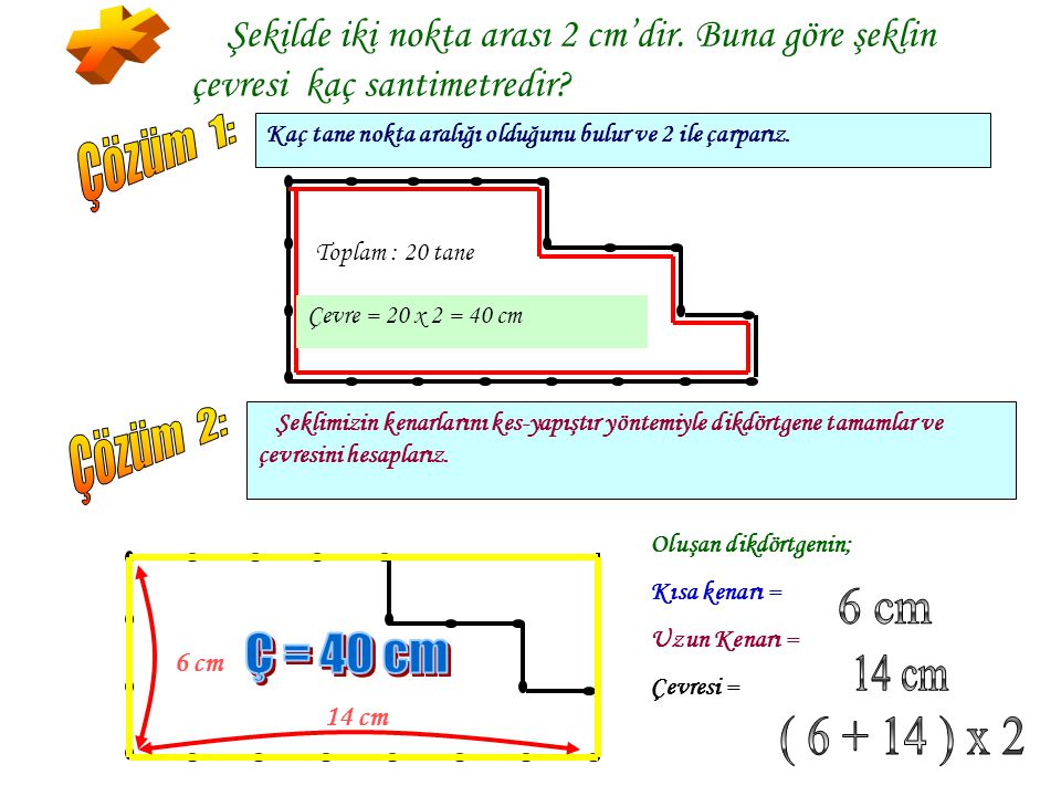 * Çözüm 1: Çözüm 2: 6 cm Ç = 40 cm 14 cm ( ) x 2