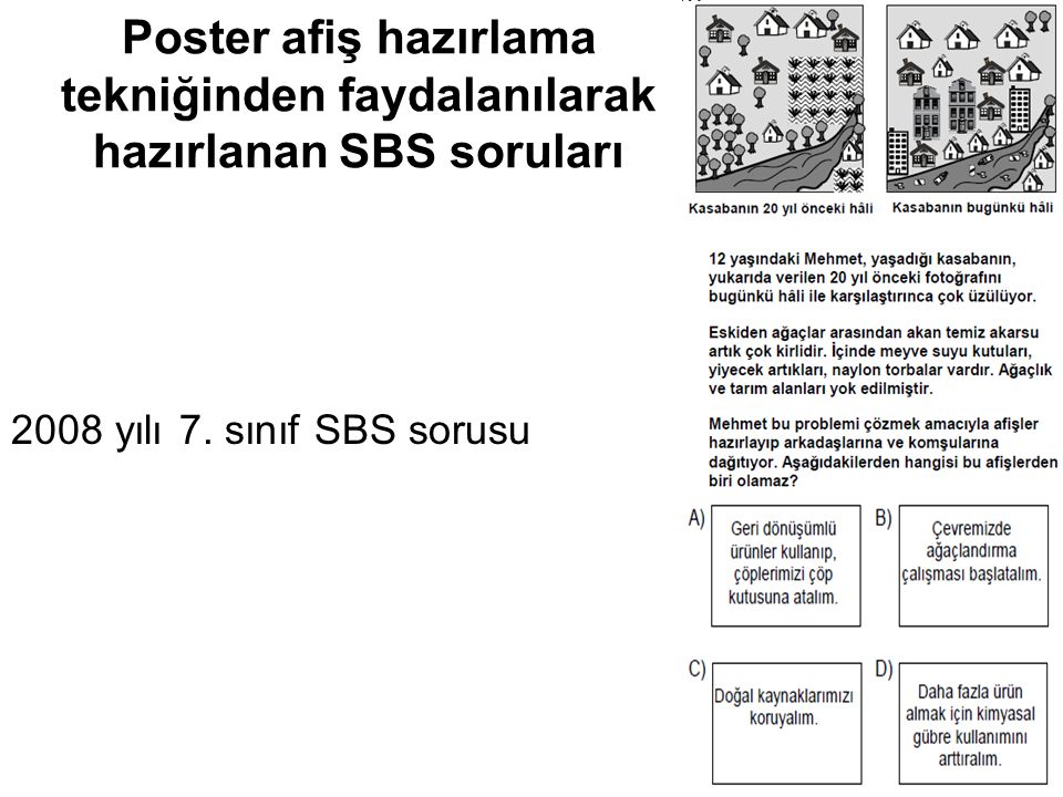 Poster afiş hazırlama tekniğinden faydalanılarak hazırlanan SBS soruları