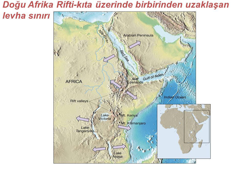 Doğu Afrika Rifti-kıta üzerinde birbirinden uzaklaşan levha sınırı