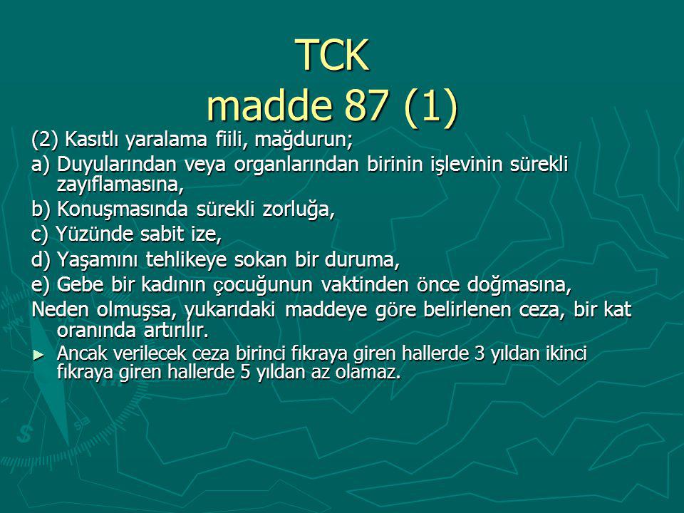 TCK madde 87 (1) (2) Kasıtlı yaralama fiili, mağdurun;