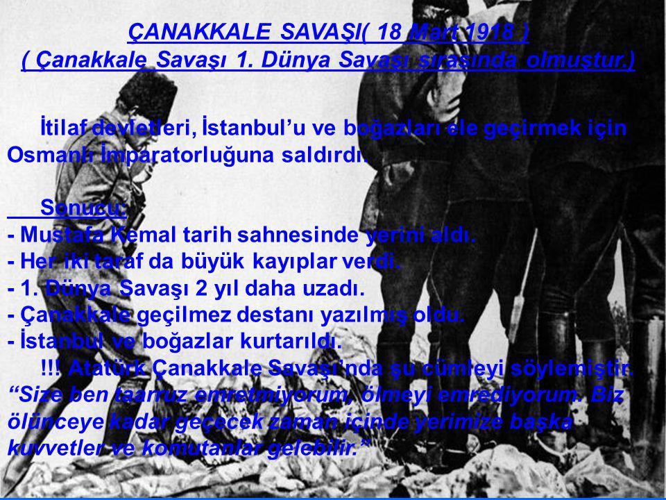 ÇANAKKALE SAVAŞI( 18 Mart 1918 ) ( Çanakkale Savaşı 1