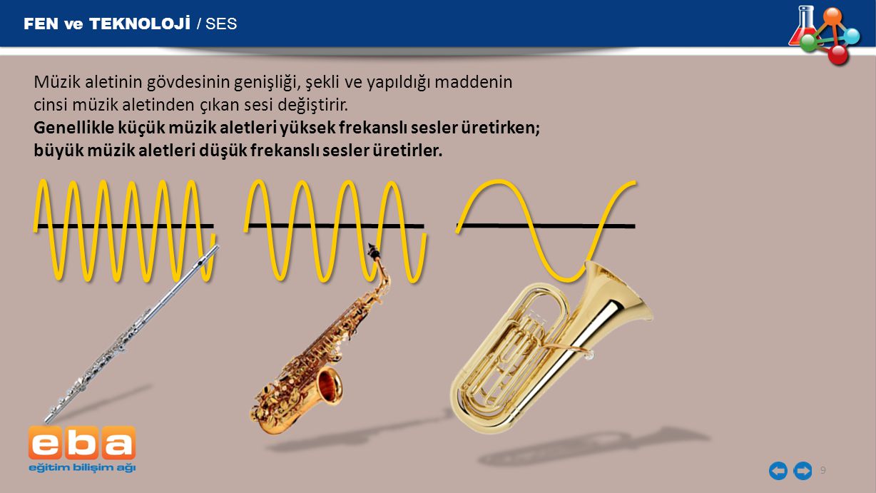FEN ve TEKNOLOJİ / SES Müzik aletinin gövdesinin genişliği, şekli ve yapıldığı maddenin cinsi müzik aletinden çıkan sesi değiştirir.