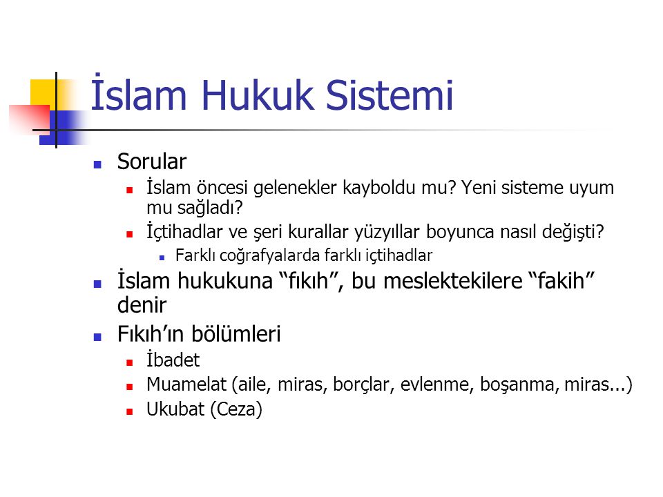 İslam Hukuk Sistemi Sorular