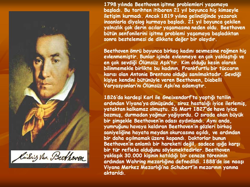 1798 yılında Beethoven işitme problemleri yaşamaya başladı