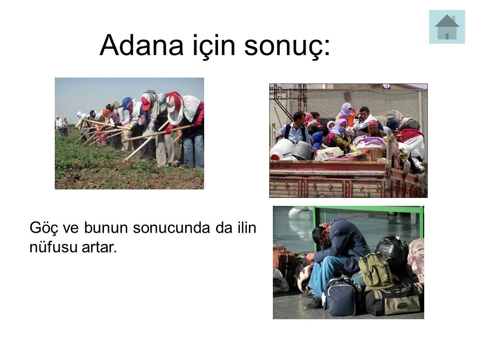 Adana için sonuç: Göç ve bunun sonucunda da ilin nüfusu artar.