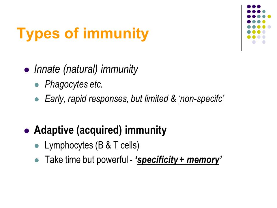 Types of immunity Innate (natural) immunity