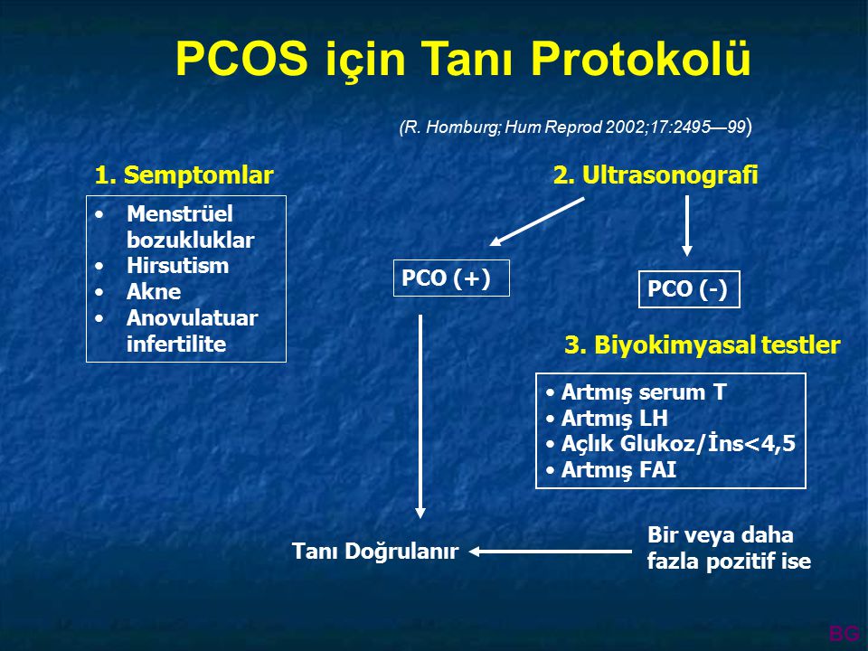 PCOS için Tanı Protokolü (R. Homburg; Hum Reprod 2002;17:2495—99)