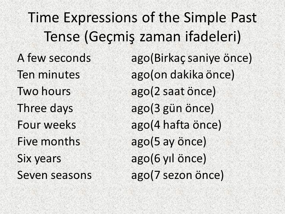 Time Expressions of the Simple Past Tense (Geçmiş zaman ifadeleri)