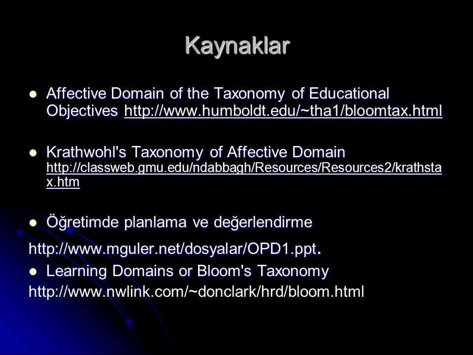 Kaynaklar Affective Domain of the Taxonomy of Educational Objectives