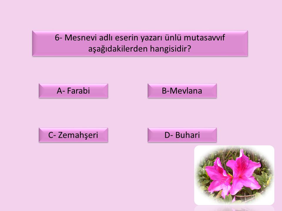 6- Mesnevi adlı eserin yazarı ünlü mutasavvıf aşağıdakilerden hangisidir
