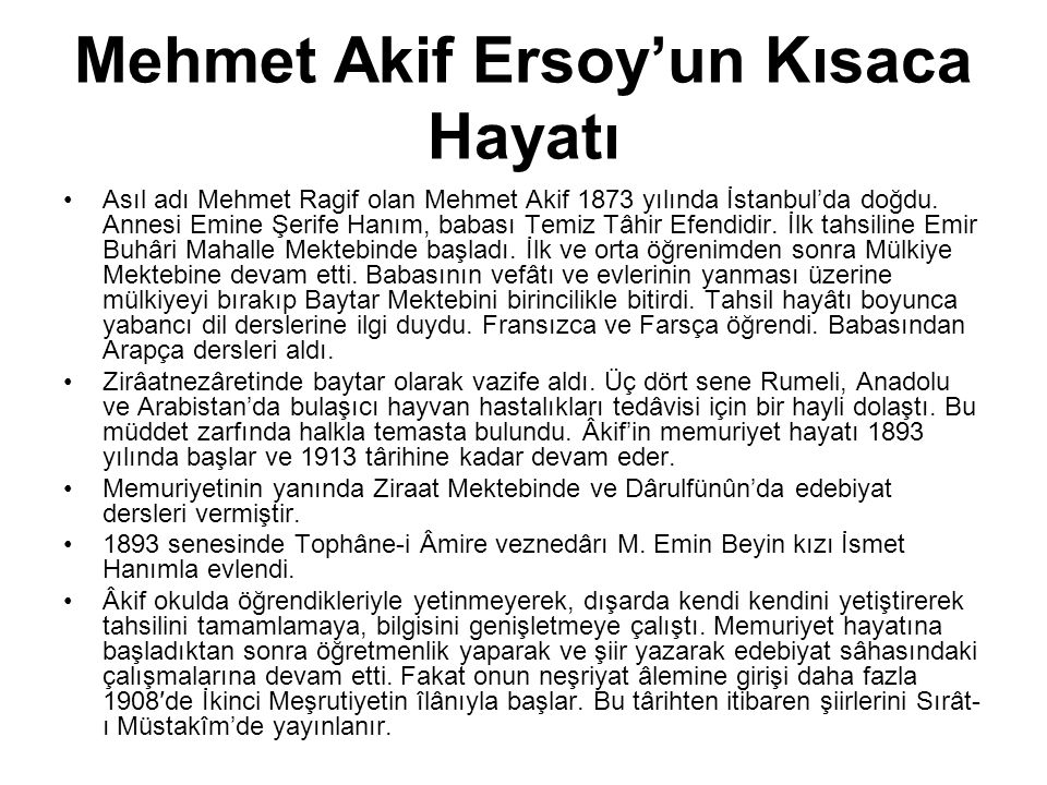 Mehmet Akif Ersoy’un Kısaca Hayatı