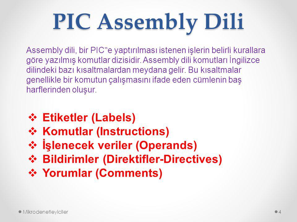 PIC Assembly Dili Etiketler (Labels) Komutlar (Instructions)