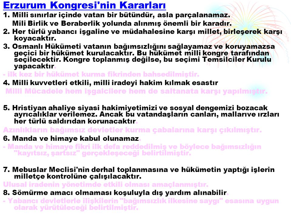 Erzurum Kongresi nin Kararları