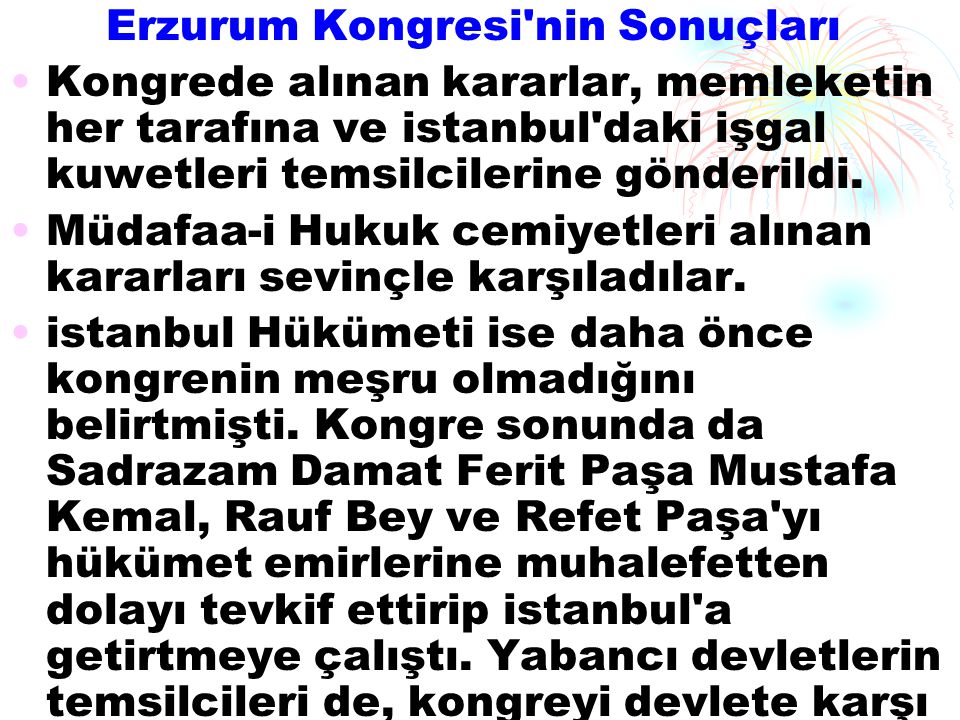 Erzurum Kongresi nin Sonuçları