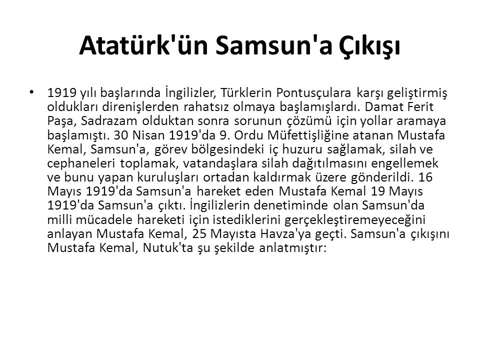 Atatürk ün Samsun a Çıkışı