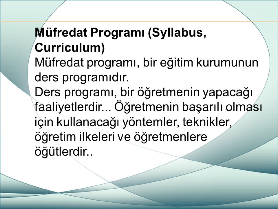 Müfredat Programı (Syllabus, Curriculum)