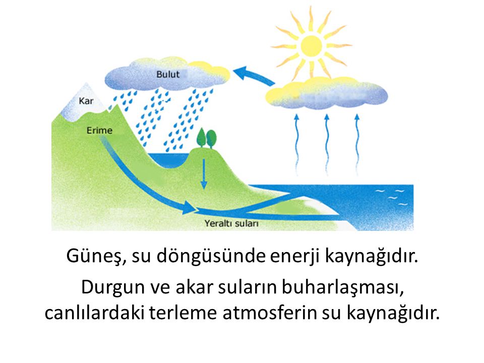 Güneş, su döngüsünde enerji kaynağıdır