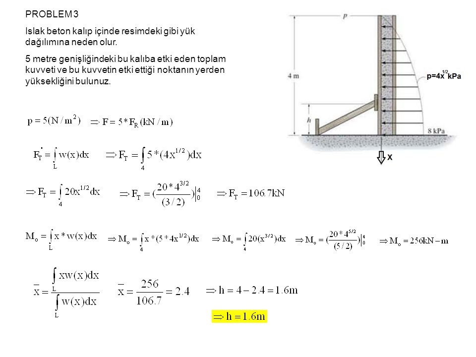 PROBLEM 3 Islak beton kalıp içinde resimdeki gibi yük dağılımına neden olur.