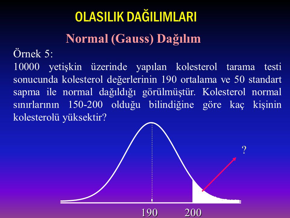 OLASILIK DAĞILIMLARI Normal (Gauss) Dağılım Örnek 5:
