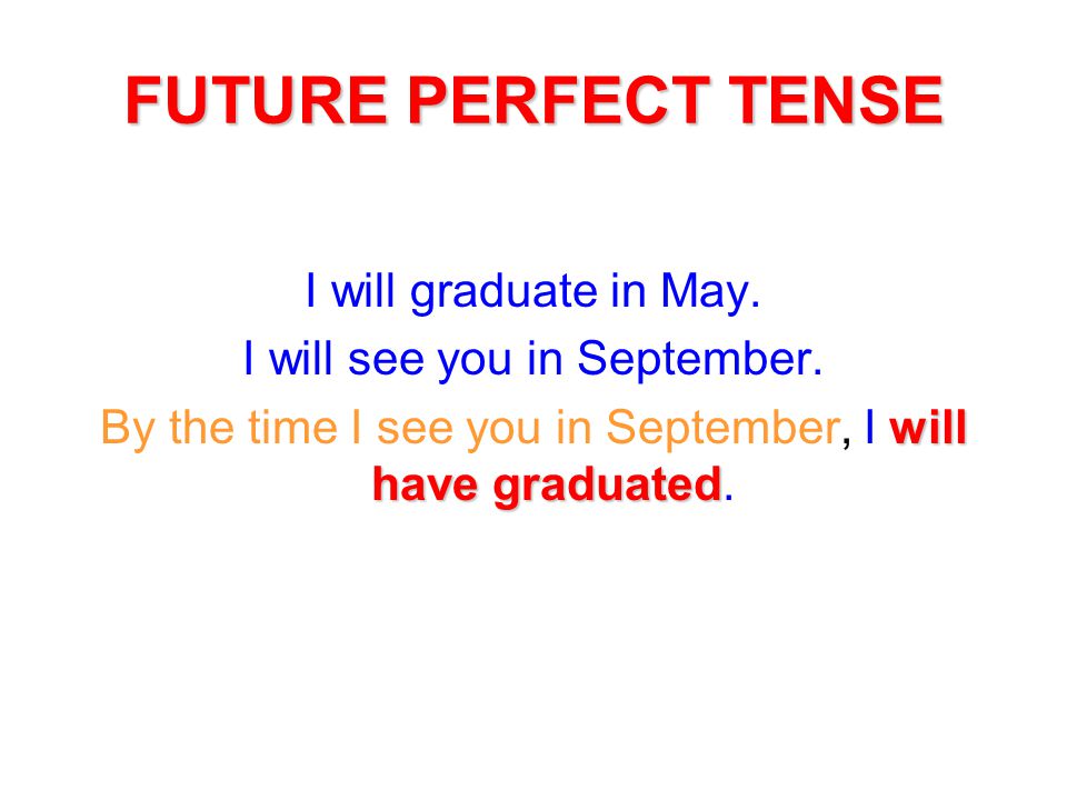 FUTURE PERFECT TENSE I will graduate in May.