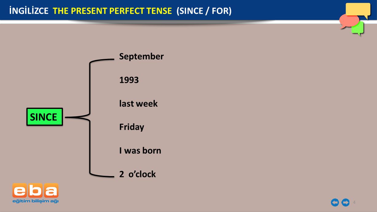 SINCE İNGİLİZCE THE PRESENT PERFECT TENSE (SINCE / FOR) September 1993