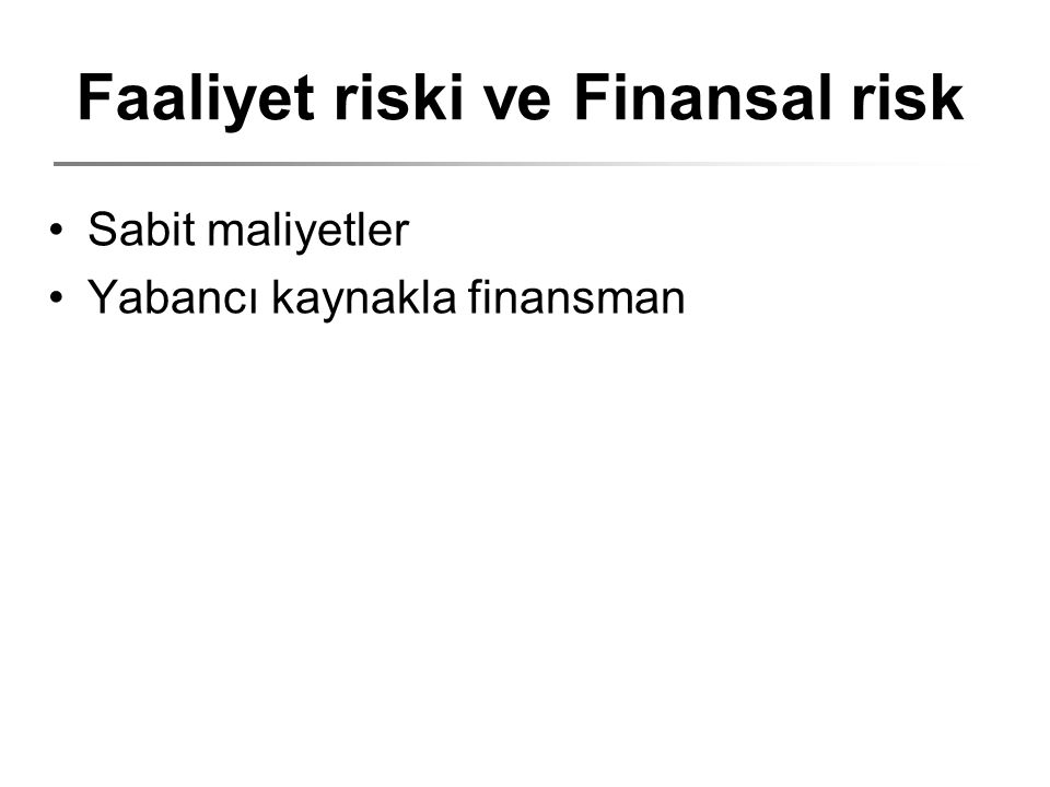 Faaliyet riski ve Finansal risk