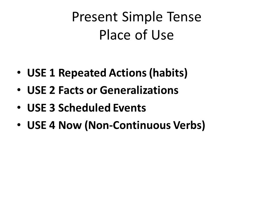 Present Simple Tense Place of Use
