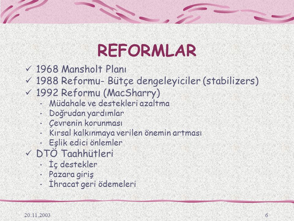 REFORMLAR 1968 Mansholt Planı