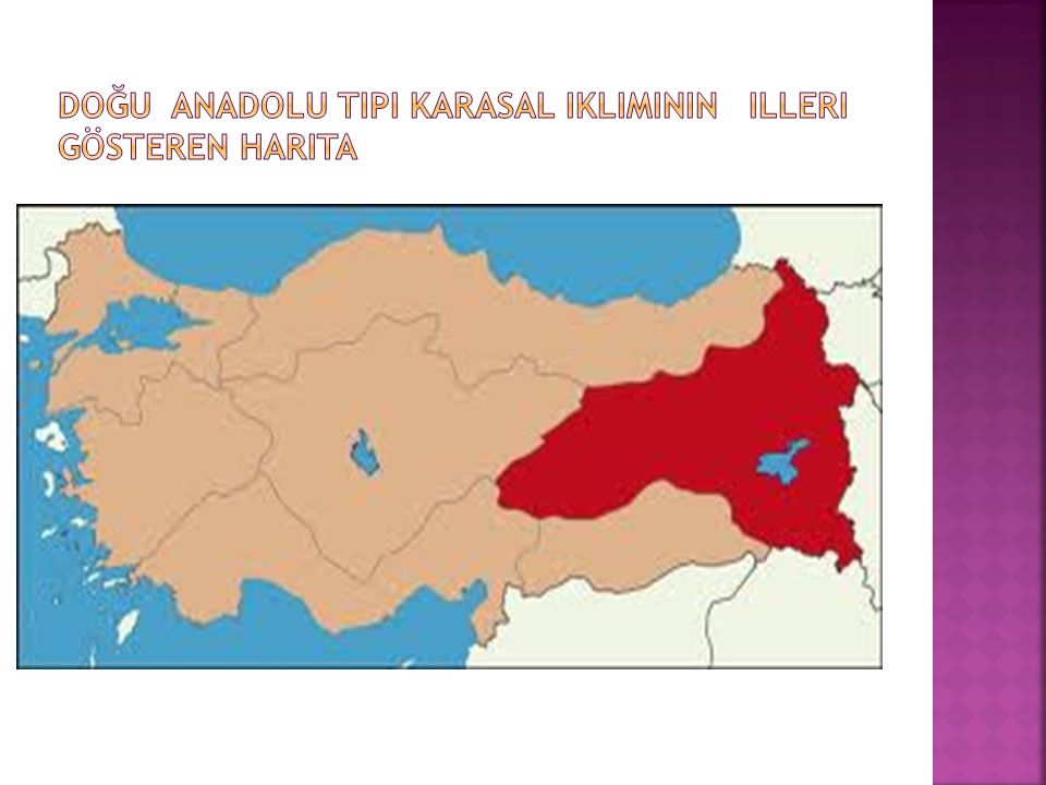 Doğu Anadolu tipi karasal ikliminin illeri gösteren harita