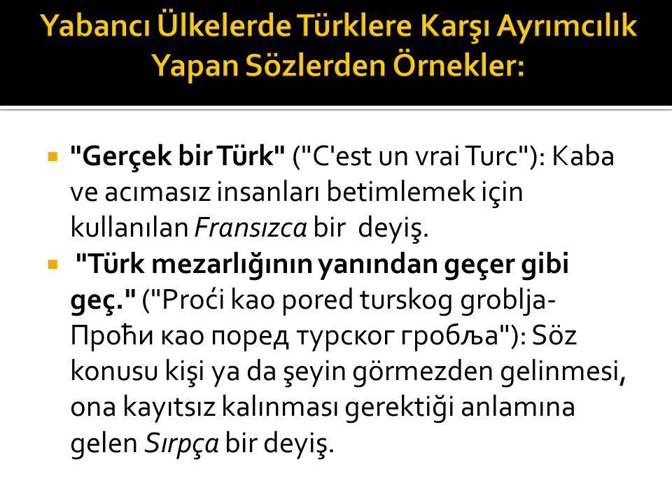 Yabancı Ülkelerde Türklere Karşı Ayrımcılık Yapan Sözlerden Örnekler: