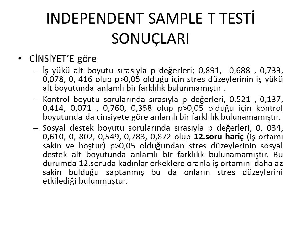 INDEPENDENT SAMPLE T TESTİ SONUÇLARI