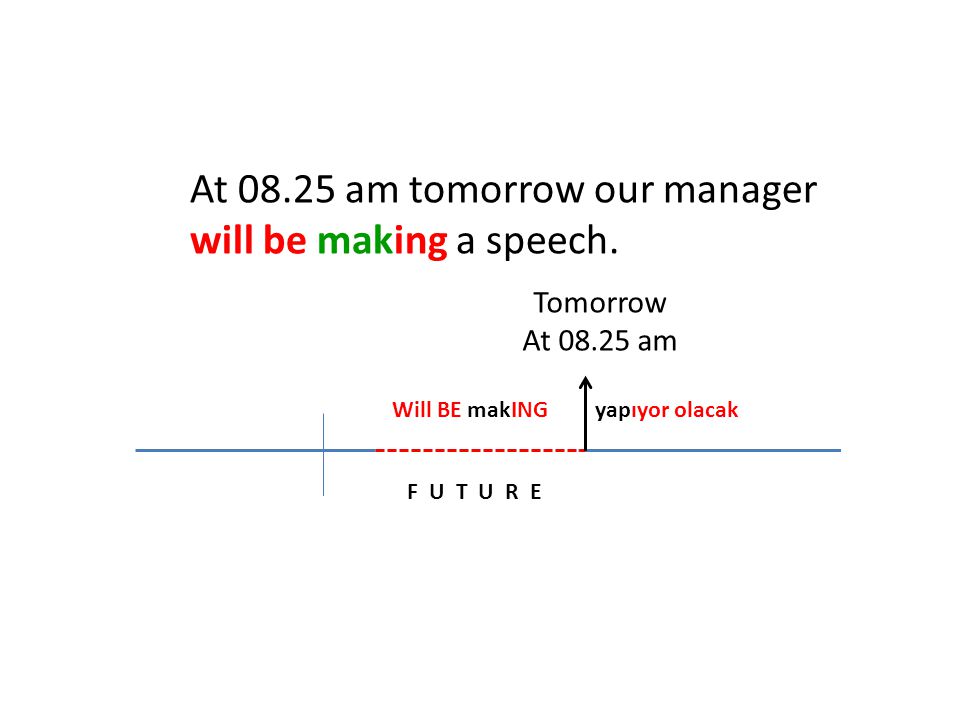 At am tomorrow our manager will be making a speech.