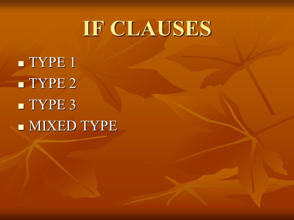 IF CLAUSES TYPE 1 TYPE 2 TYPE 3 MIXED TYPE