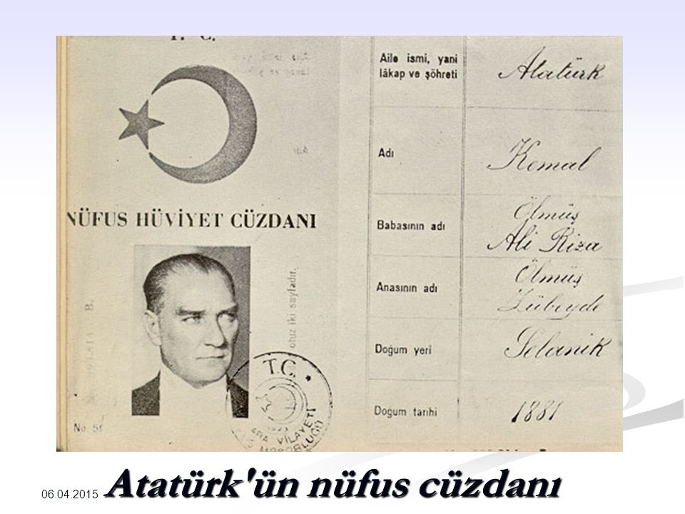 Atatürk ün nüfus cüzdanı