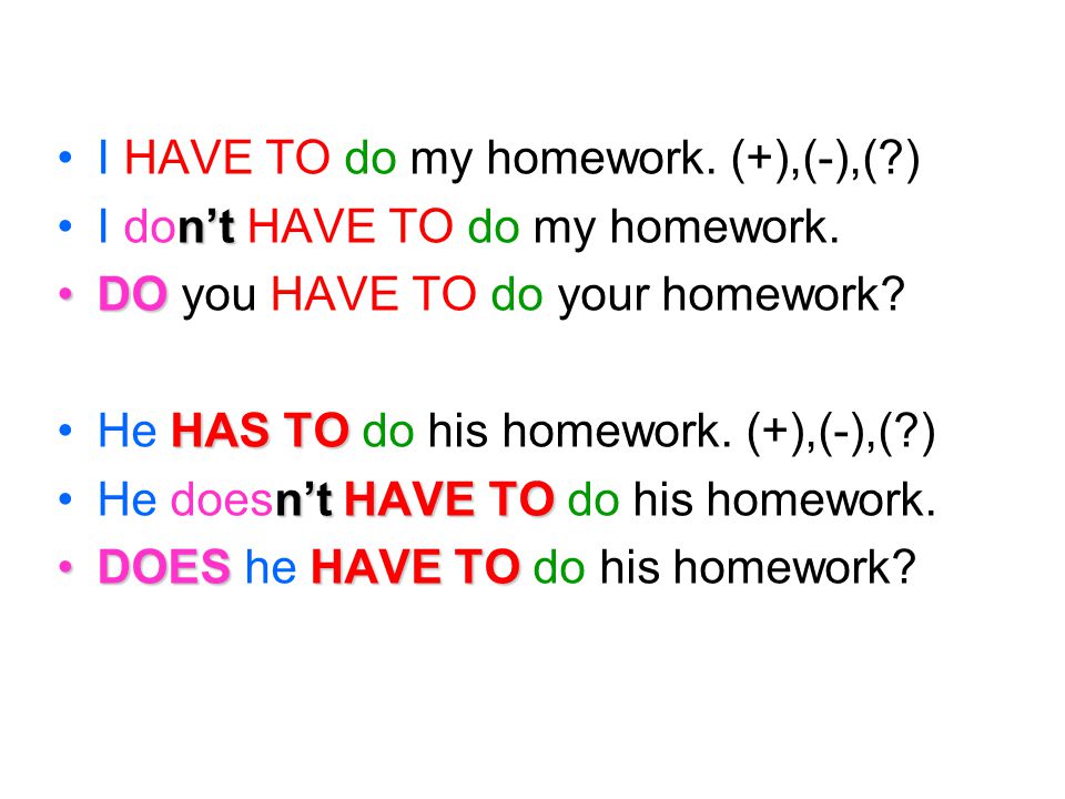 I HAVE TO do my homework. (+),(-),( )