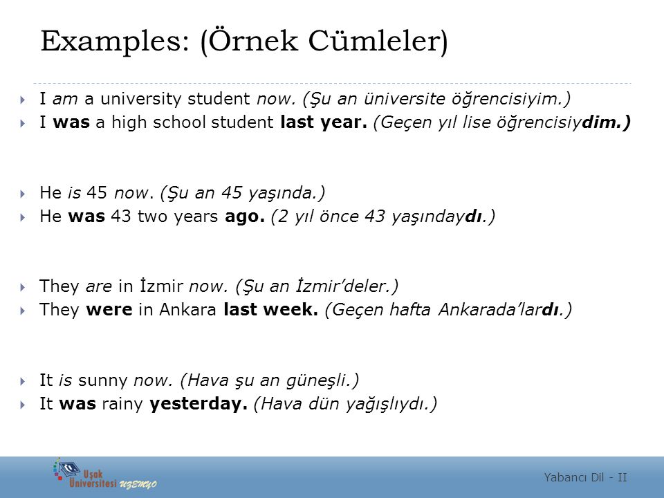 Examples: (Örnek Cümleler)