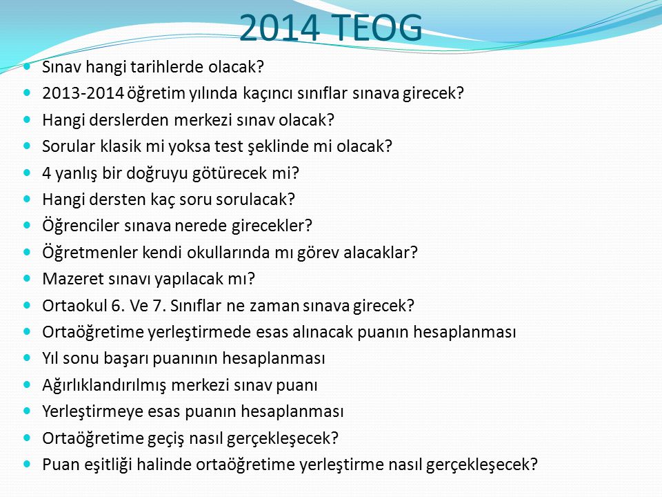 2014 TEOG Sınav hangi tarihlerde olacak