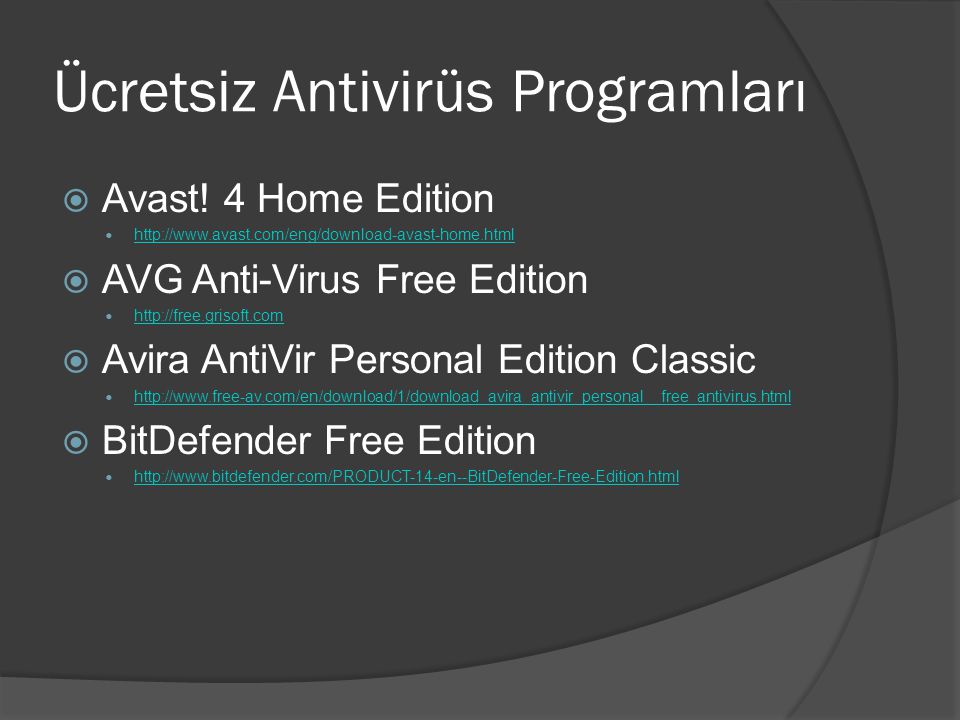 Ücretsiz Antivirüs Programları